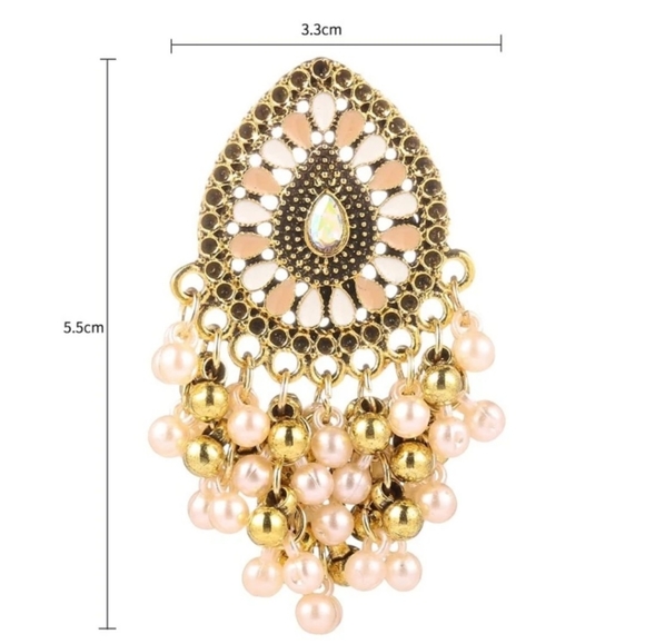 NWT Faux pearls drop jhumka/ Indian jhumka/ Pakistani jewellery/ Indian wedding - Picture 2 of 5